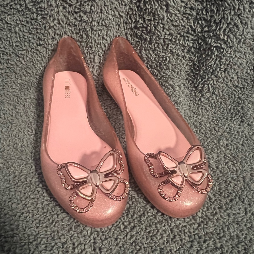 Girls Melissa Pink Glitter Flats with Bow Accent